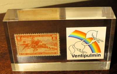 Ventipulmin Horse Airway Pony Express 1940 Postage Stamp Paperweight Acrylic