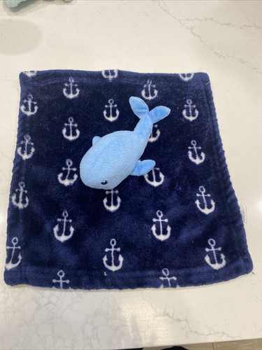 HB Hudson Lovey Baby Blue Whale Anchors Plush Security Blanket Lovie 14x14” - 第 1/9 張圖片
