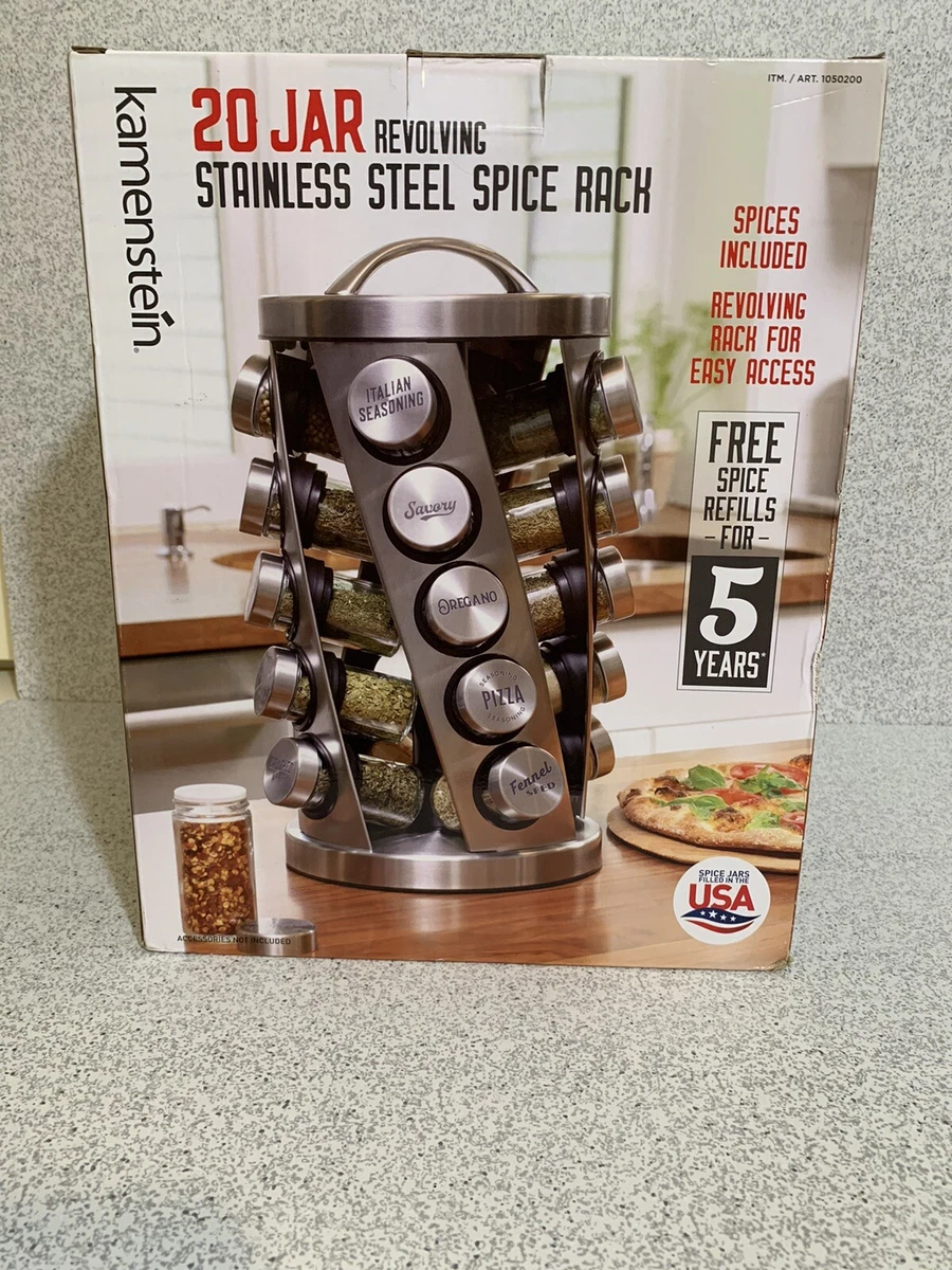 Kamenstein 20 Jar Revolving Stainless Steel Spice Rack Spices Included