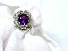 Natural Purple Amethyst Size 7 Ring 925 Sterling Silver Vintage Style Flower