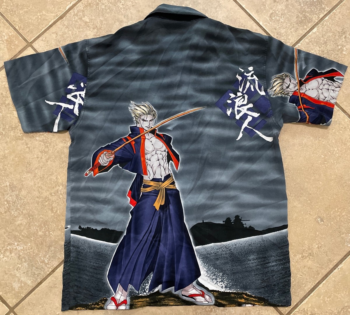 VTG MT:2 Men Size M Rockabilly Anime Samurai Ninja Japanese Script