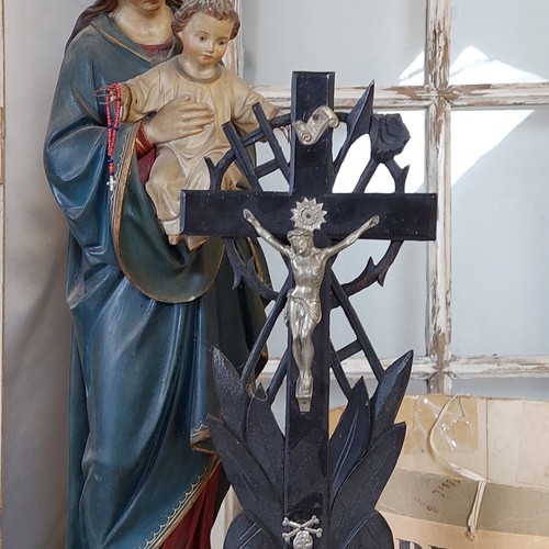 Antikes Standkreuz, Holz geschnitzt, Kruzifix 45 cm hoch - Bild 8 von 9