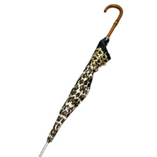 Christian Dior leopard long umbrella logo brown gold metal wooden handle