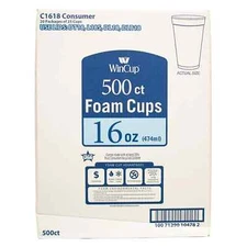 WinCup 16-Oz. Foam Cups, Styrofoam Cups Disposable 500 ct. -White- NO SHIP TO CA