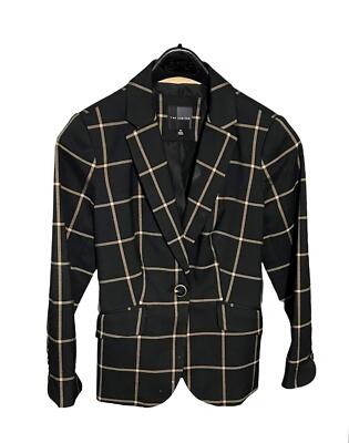 THE LIMITED Womens (XS) Black/Khaki Plaid 3/4 Sleeve Preppy Career Blazer Lined