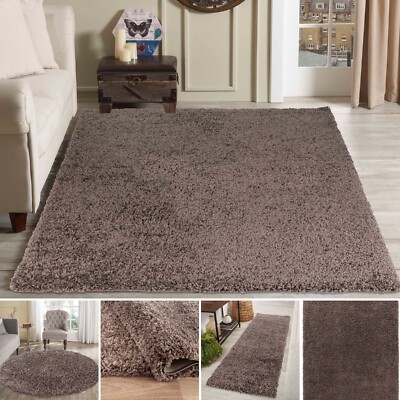 Moderner taupe biskuit braun klein groß Wohnzimmerbereich uni flauschig Shaggy Teppich