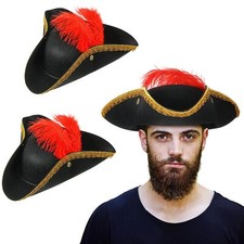 2 Pcs Tricorn Pirate Hat with Feather Buccaneer Colonial Hat for Adults Renai...