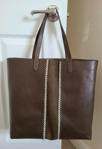 NWT NEW Madewell Suede Inset Stripe Transport Large Tote Dark Brown Leather