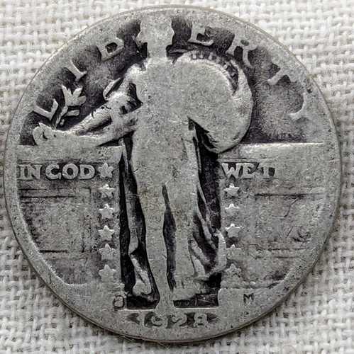 1928 S Standing Liberty Quarter : Low Mintage 2.6M - .9 Fine Silver Coin