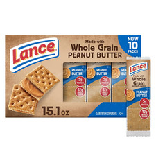 Lance Sandwich Crackers, Made with Whole Grain Crackers, Peanut Butter, 10 Indiv