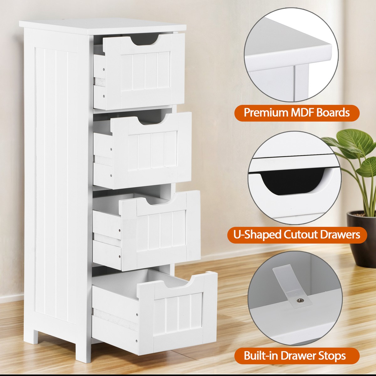 Narrow Floor Bathroom Storage Cabinet with Slide Out Drawers