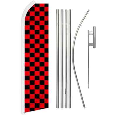 Red & Black Checkered Swooper Flutter Feather Advertising Auto Flag & Pole Kit
