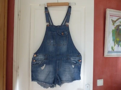 Salopette short jeans vieilli T 40 impeccable boucles cuivre marque Denim and Co - Photo 1/4
