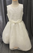 Flower Girl Long White Embroidered Formal Occasion Dress Sz 6 Wedding Communion