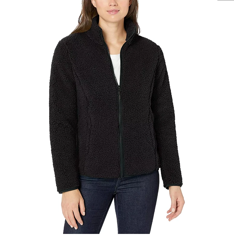 Amazon Essentials Women's Polar Fleece Lined Full-Zip Jacket Black
