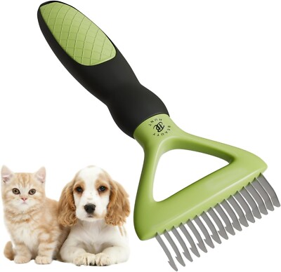 Undercoat Rake For Dogs - Double Sided Deshedding And Dematting Comb With Metal Teeth, Green