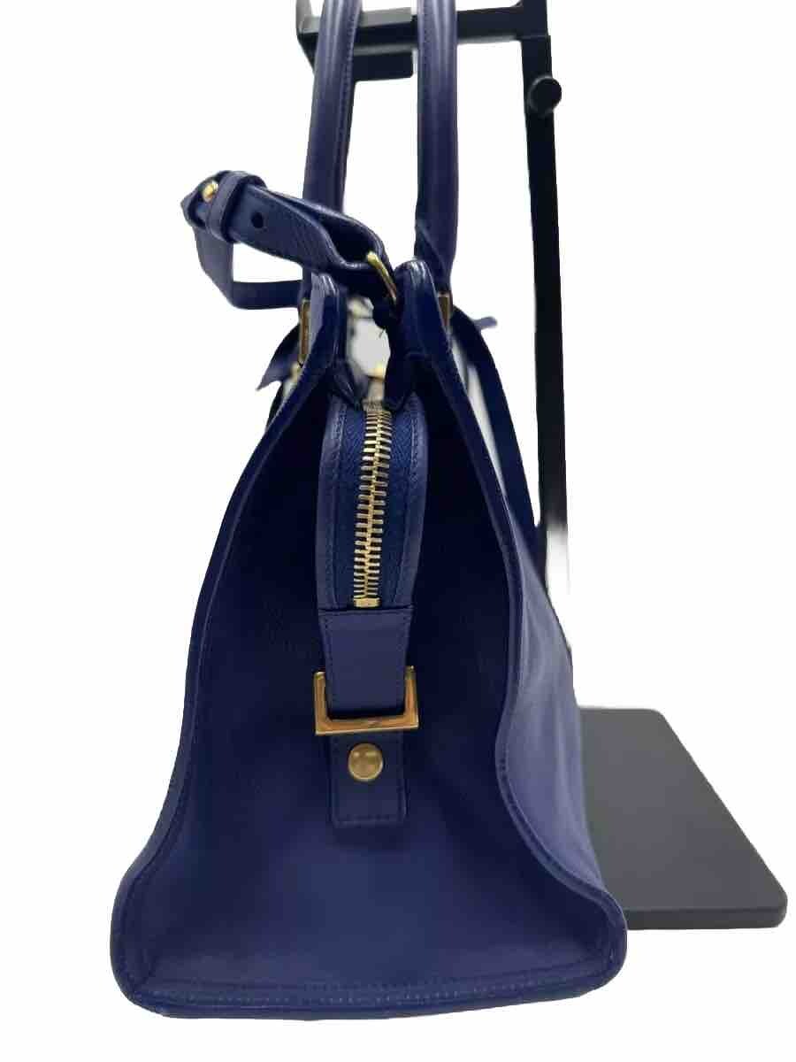 Borsa tote Saint Laurent Auth Small Paris Cabas Y 2way pelle blu YSL manico superiore