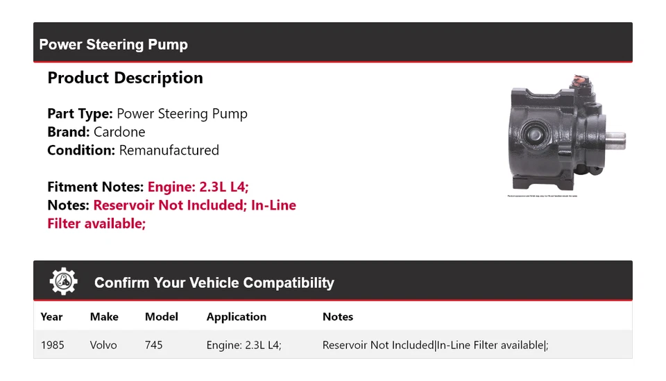 Bomba de dirección asistida Cardone para Volvo 745 1985 2,3 L L4 Foto 2 de 4