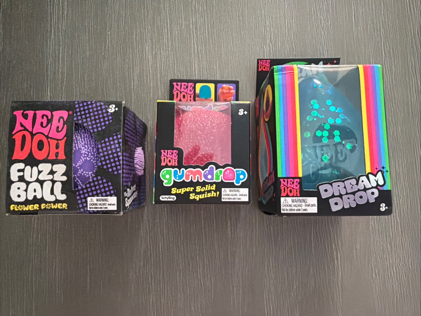 Paquete de 3 piezas Needoh - Dream Drop, Flower, Power, Fuzzball y Gum Drop - Nuevo en caja