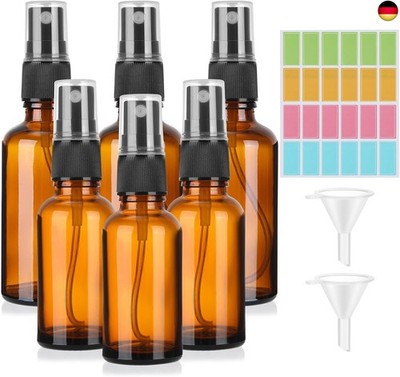 Yicenmy 6 Stück Braunglas Sprühflasche, 50ml 30ml Sprühflasche Glas mit 2 Tr