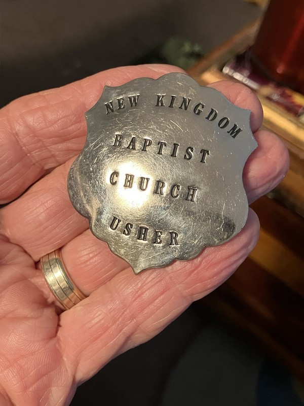 Vtg Obsolete 2-1/4” NEW KINGDOM BAPTIST CHURCH “USHER” Phila. Badge Chrome Metal