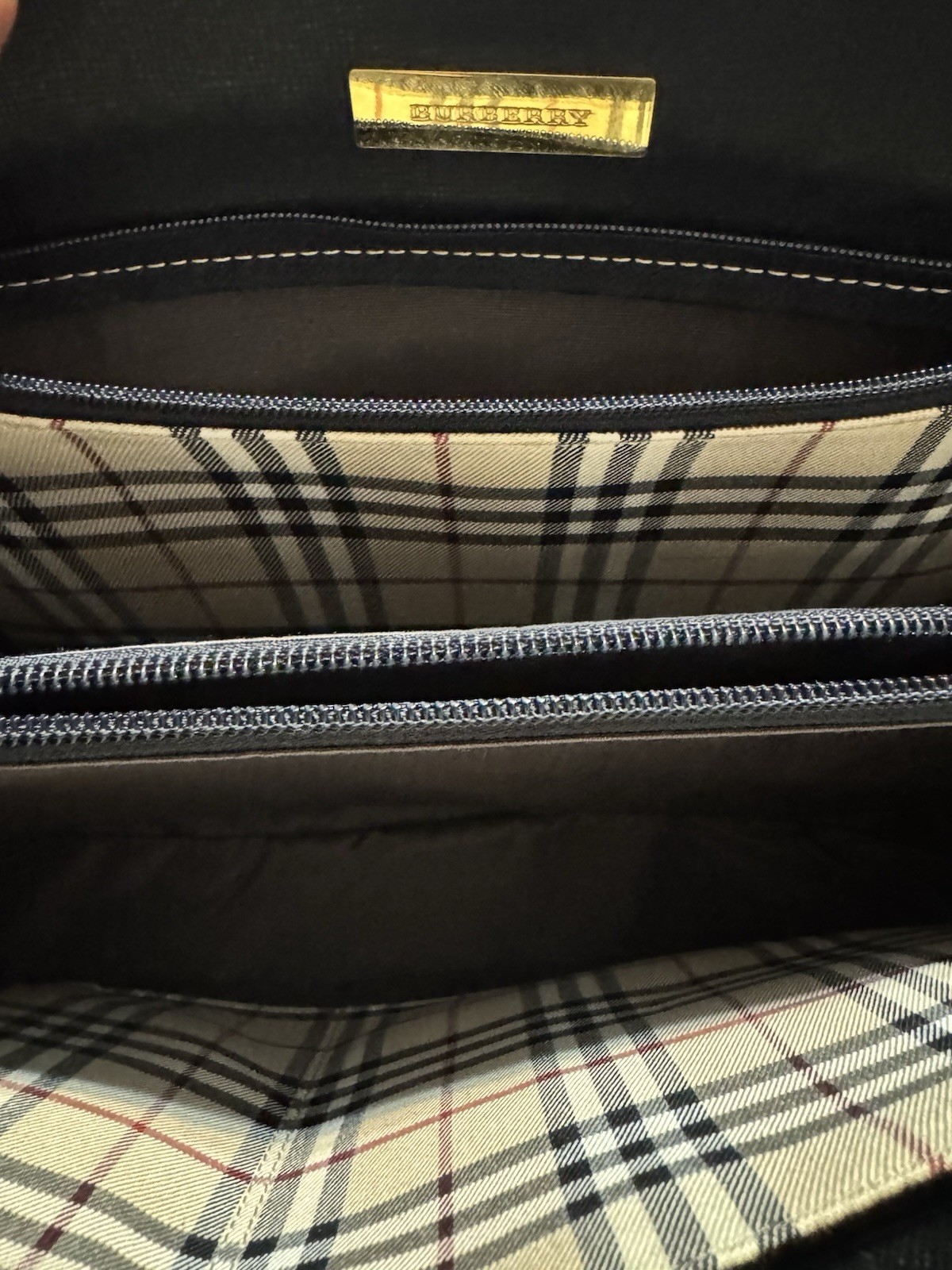 Burberry Black Satchel Bag with House Check & Zip Closure image 7