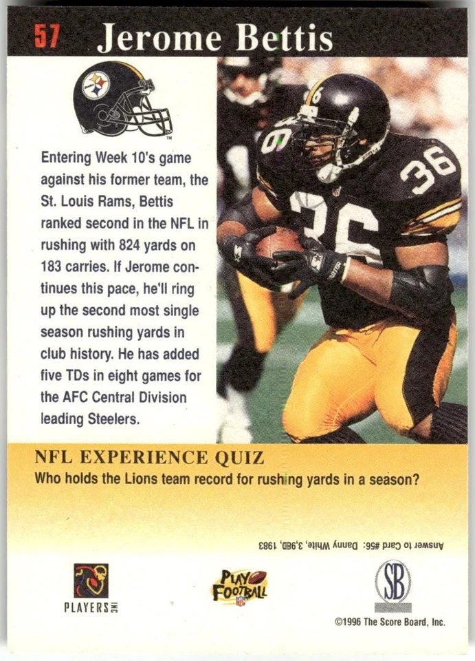 1997 Score Board NFL Experience #57 Jerome Bettis - Image 2 of 2