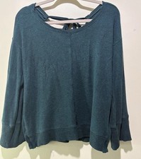 Saturday Sunday Anthropologie Teal Blue Soft Brushed Tie Back Sweater Top Sz S