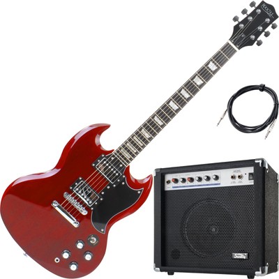 Hochwertige E-Gitarre in Heritage Cherry inklusive Verstärker Instrumentenkabel
