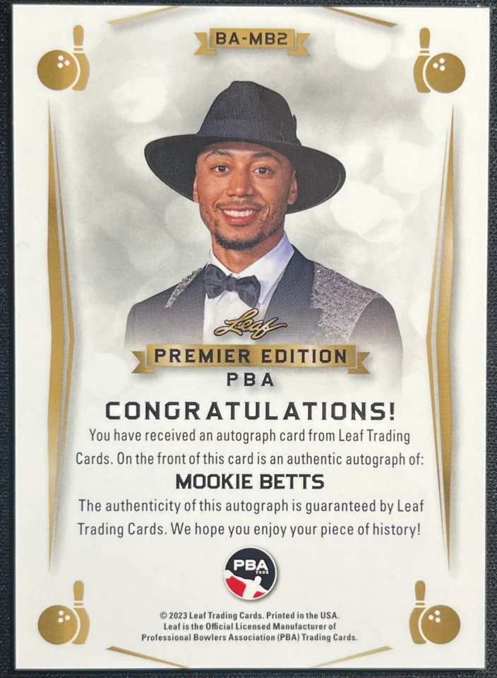 2023 Leaf Mookie Betts 道奇蓝色 #4/15 保龄球 PBA 签名 — 第 2/2 张图片