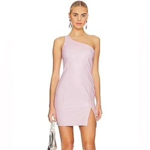 NEW Susana Monaco Soft Pink One Shoulder Faux Leather Dress Sz L