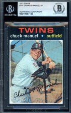 Charlie Manuel Beckett BAS Signed 1971 Topps High Number Autograph