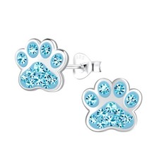 Solid 925 Sterling Silver Crystal Paw Print Stud Earrings Choose Your Color A