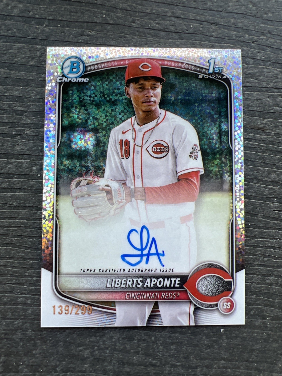 Liberts Aponte 2025 Bowman Chrome 1st Speckle Refractor Auto /299 #CPA-LA Reds