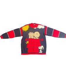 VINTAGE Snoopy  Friends Red Pullover Sweater Cartoon Charlie Brown Red Blue
