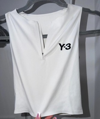 Y-3 Adidas Yohji Yamamoto Crop Y Tank Top White Zip Logo XS Women