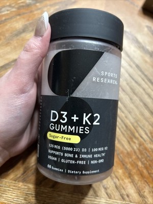 Vegan Vitamin D3 + K2 Gummy Supplements - 5000iu D3 + 100mcg Mk7 - 60 Gummies