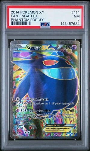 2014 POKEMON XY PHANTOM FORCES #114 FULL ART/GENGAR EX PSA 7