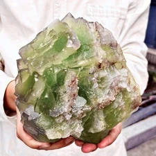 7.08LB Natural green cubic fluorite quartz crystal mineral specimen