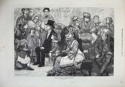Old Antique Print Holiday Time Waxwork Exhibition 1872 Families Fine Art 19th