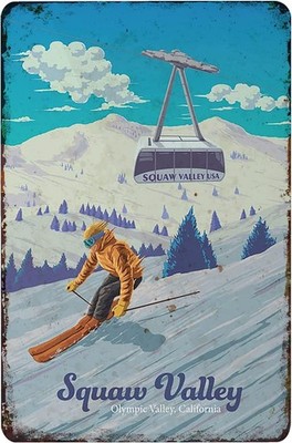 Vintage Tin Metal Signs Home Décor Craft Room for Skiers Ski Art Extreme Sports 
