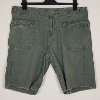 Holton Herren grün Ripstop Taschen Freizeit roher Saum Shorts W34