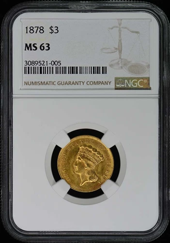 1878 Three Dollar Gold $3 NGC MS63