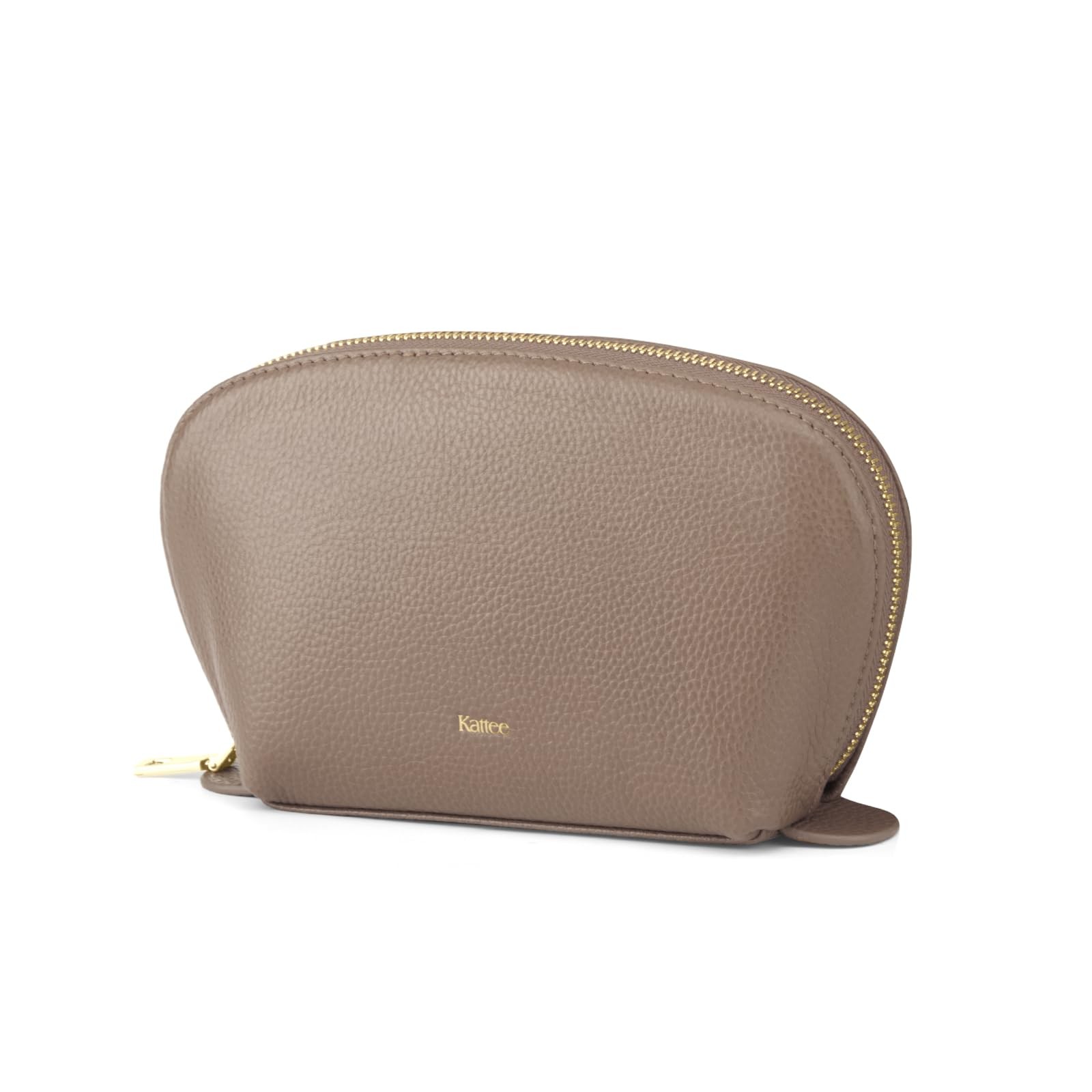 Kattee Leather Makeup Bag, Travel Cosmetic Bag Set, 1-Pack, Medium, Khaki