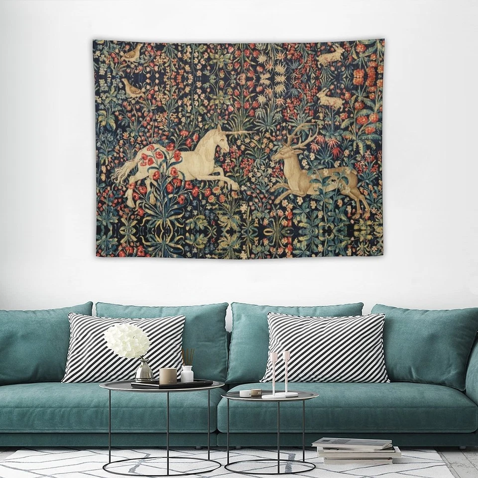 Tapiz extra grande colgante de pared arte póster fondo renacimiento medieval ciervo Foto 3 de 4