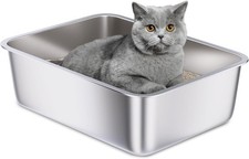 Stainless Steel Litter Box 18"x14"x6" Height Medium Metal Cat Litter Box Easy