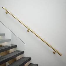 Rothley Satin Brass Stair Hand Rail Kit 2.4M Internal Staircase Steel Bannister