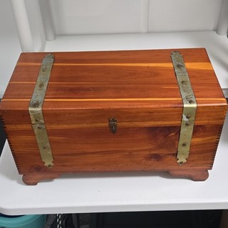 Antique cedar Pilliod Wooden Rectangular Chest Brown with Brass Hardware