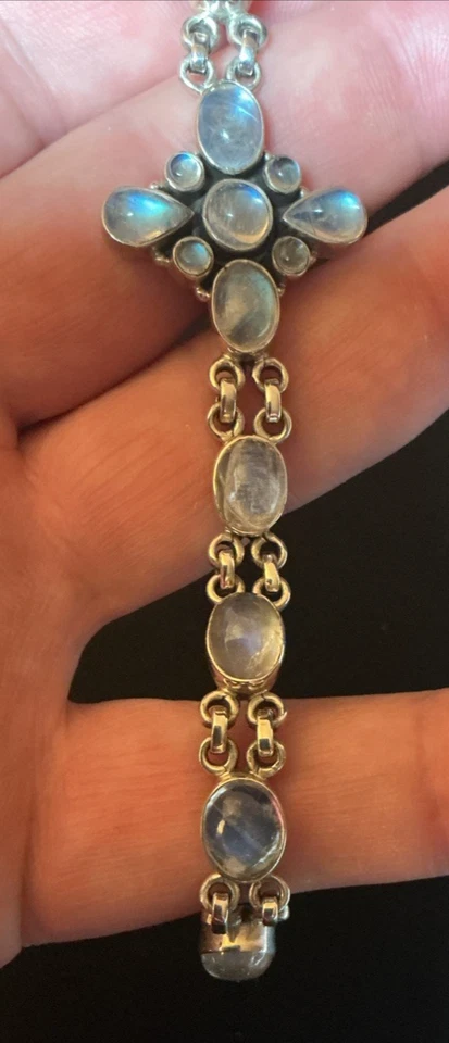 Nicky Butler Moonstone 925 NB Índia pulseira de prata esterlina cruz 7,5" 20,4g - Imagem 2 de 4