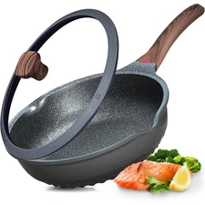 Vinchef Nonstick Deep Frying Pan Skillet with Lid, 11in/5Qt Saute Pan, German...